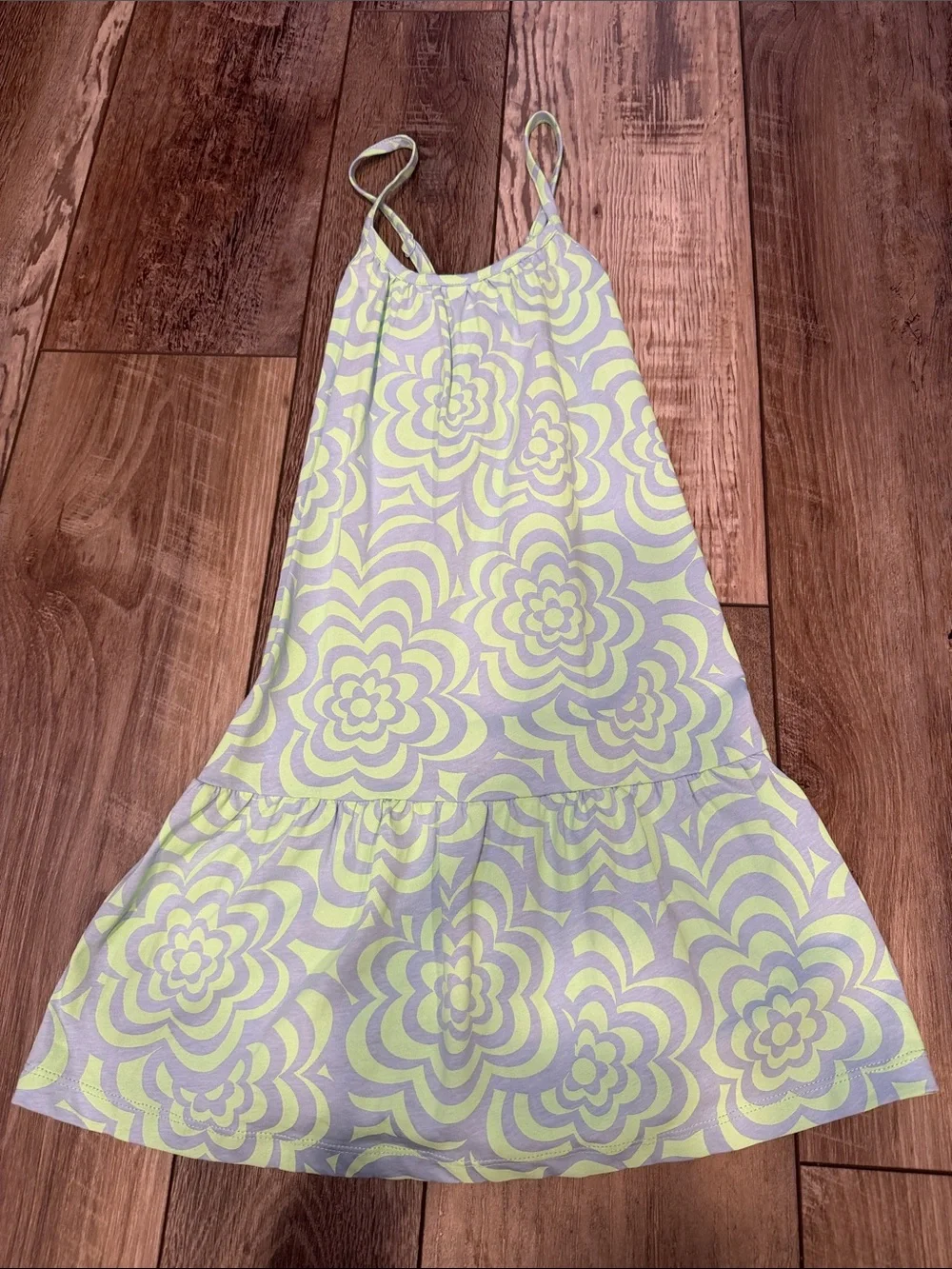 GAP Kids Criss Cross Tiered Dress in Green Print Size S
